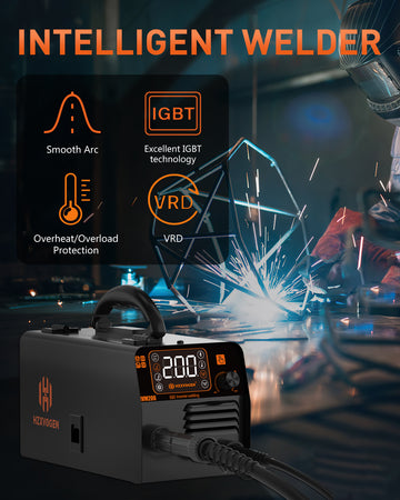 HVM200 MIG Welder 110V Flux Core Welder 3 in 1 Gasless MIG Welder/Lift TIG/Stick Welding Machine Portable IGBT Inverter Automatic Wire Feeding Welder Machine Large LED Display